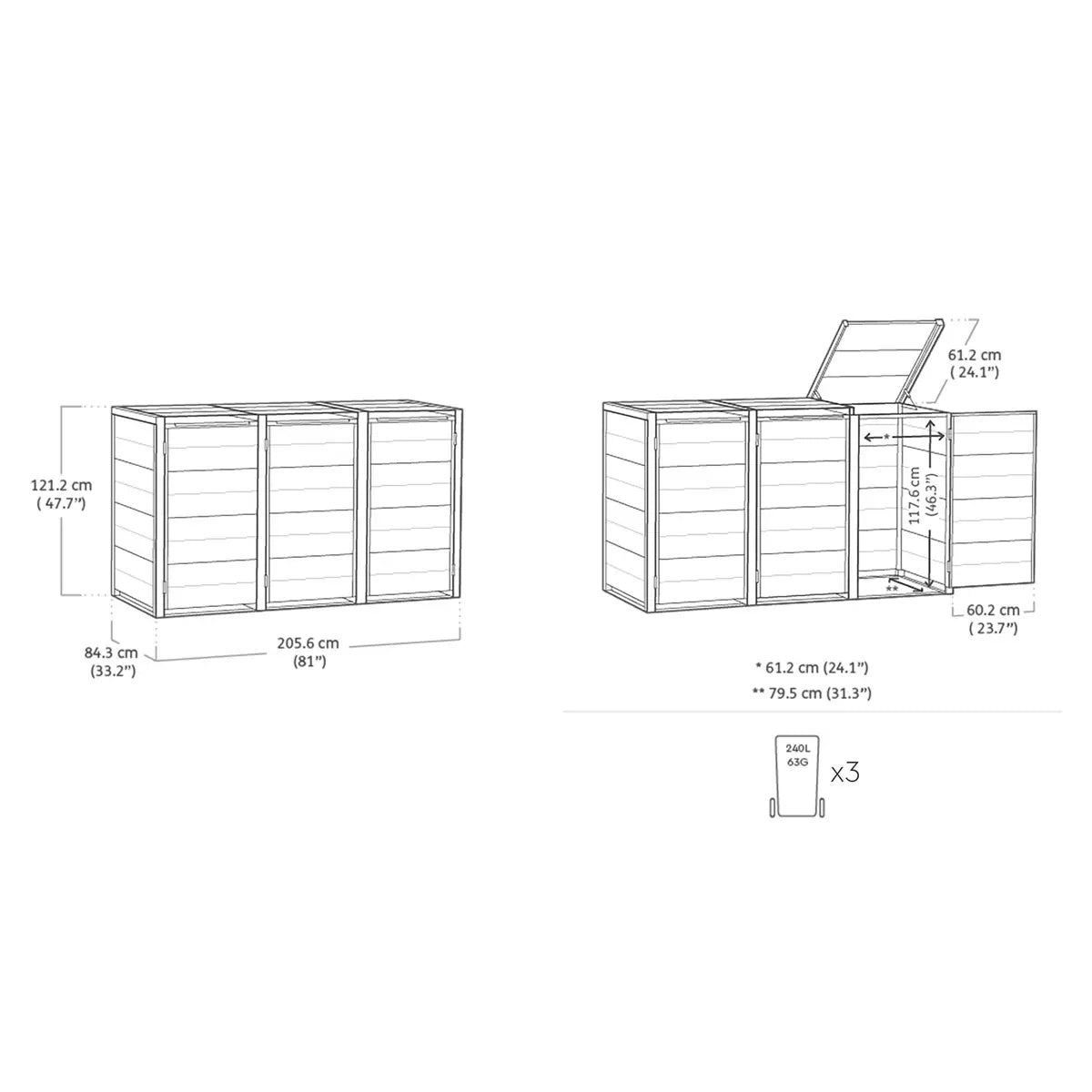 Keter Hideaway - 3 Bin (Grey)