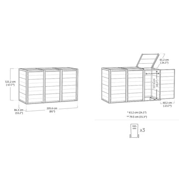 Keter Hideaway - 3 Bin (Grey)