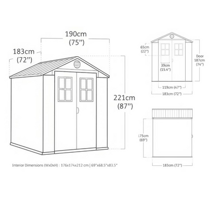 Keter Darwin 6x6 Garden Shed - Grey (1.9 x 1.8m)