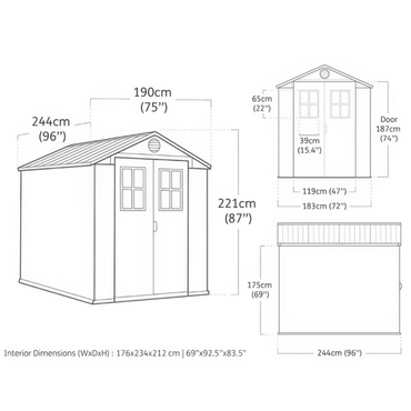 Keter Darwin 6x8 Garden Shed - Grey (1.9 x 2.4m)