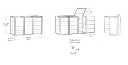 Keter Hideaway - 4 Bin (Grey)