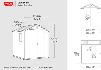 Keter Darwin 6x6 Garden Shed - Brown (1.9 x 1.8m)