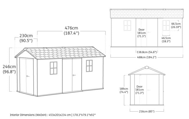 Keter Newton Plus Double Door Shed 7.5x15 (2.3 x 4.6m)