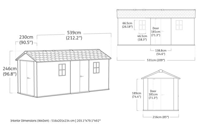 Keter Newton Plus Double Door Shed 7.5x17 (2.3 x 5.2m)