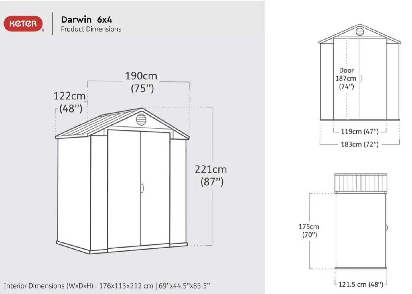Keter Darwin 6x4 Garden Shed - Grey  (1.9 x 1.2m)