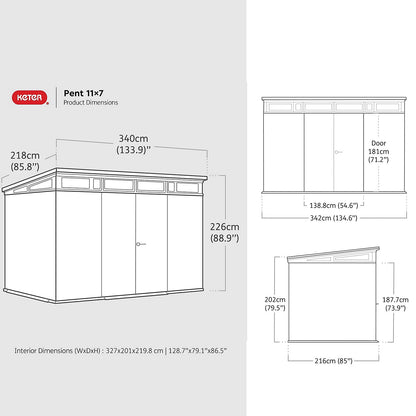 Keter Signature Pent 11x7 Shed - Walnut Look (3.4 x 2.2m)