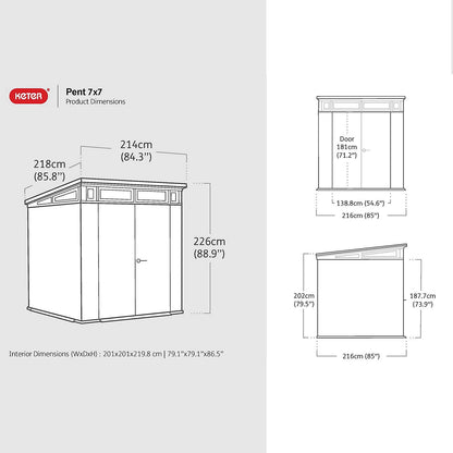 Keter Signature Pent 7x7 Shed - Walnut Look (2.2 x 2.2m)