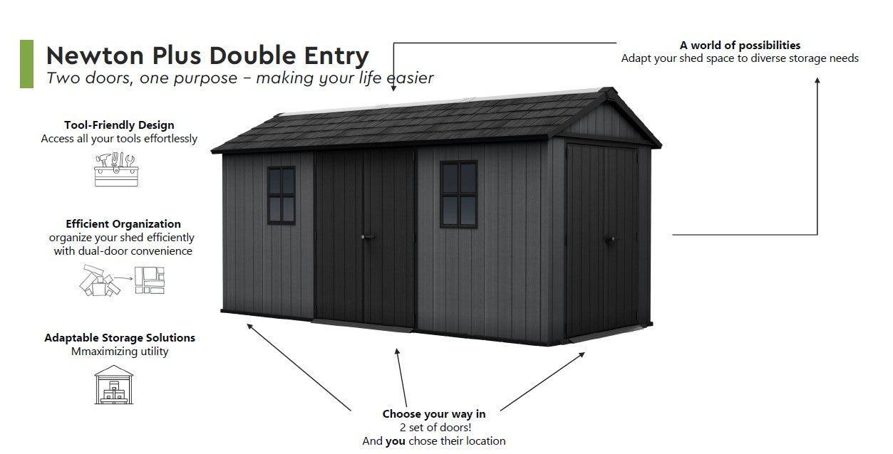 Keter Newton Plus Double Door Shed 7.5x13 (2.3 x 4.0m)